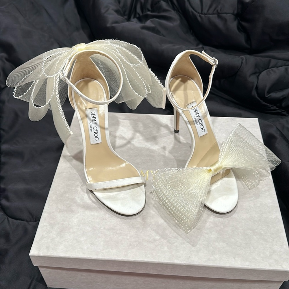 Authentic Jimmy Choo Aveline 100 bow bridal heels